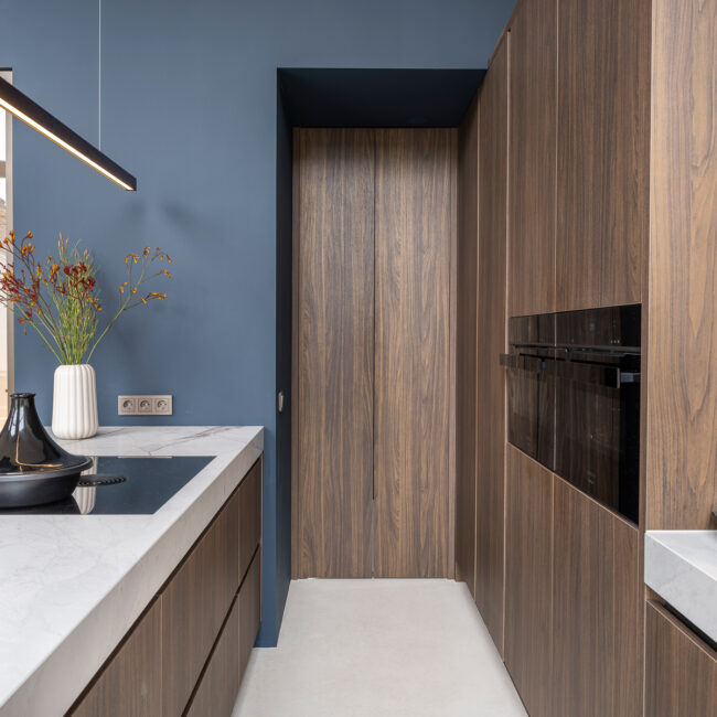Minimalistische keuken in stadsappartement
